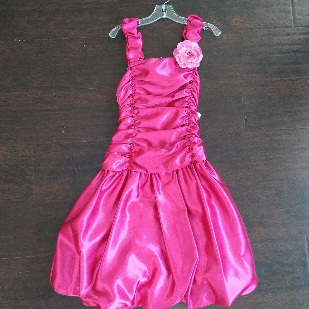 Girls Fuschia Party Dress w/floral accent Sz 14 NWT